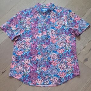 EUC Chubbies Shirt Men's sz M Coral Reef 1/4 Button Short Sleeve Polo Shirt